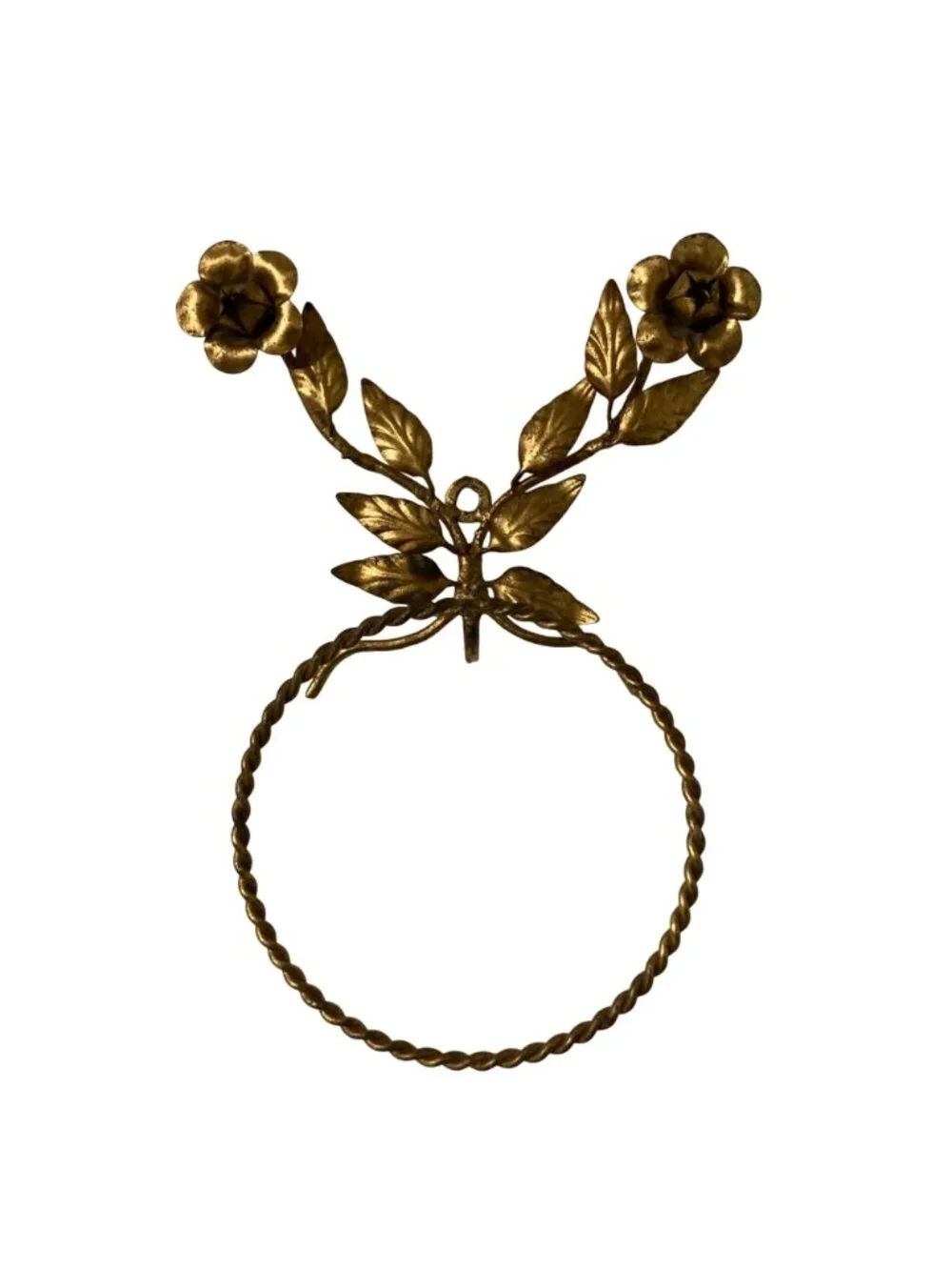 Italian Style Gold Gilt Hollywood Regency Tole Metal Roses Towel Holder